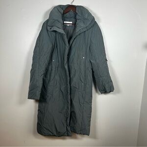 Calvin Klein Womens Long Puffer Coat Quilted Sleeve Collared Zip Up Gray Medium